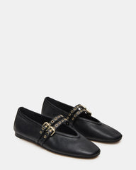LYDIA Black Leather Square-Toe Mary Jane Ballet Women's Flat