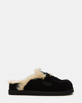 TOBIN Faux Fur Black Suede Slip-On Mule Women's Flat