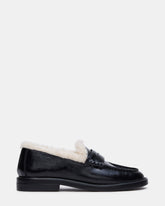 MADISON Faux Fur Black Leather Women's Penny Loafer