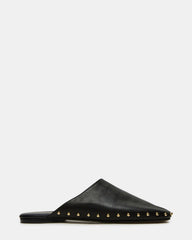 PEARSON Black Leather Rounded-Toe Slip-On Women's Flat