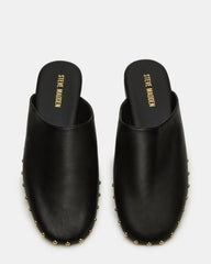 PEARSON Black Leather Rounded-Toe Slip-On Women's Flat