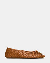 DIVY Cognac Leather Woven Bow Ballet Round-Toe Women's Flat