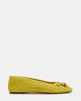 DIVY Lime Leather Woven Bow Ballet Round-Toe Women's Flat