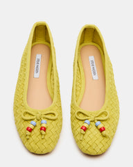 DIVY Lime Leather Woven Bow Ballet Round-Toe Women's Flat