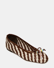 DIVY White/Brown Leather Woven Bow Ballet Round-Toe Women's Flat