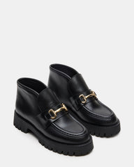 LEON Black Leather Platform Lug Sole Women's Loafer