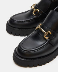 LEON Black Leather Platform Lug Sole Women's Loafer