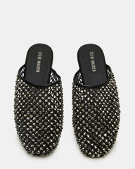 PEARSON Black Rhinestones Rounded-Toe Slip-On Women's Flat