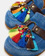 BERNIE Denim Mule Slip-On Footbed Round-Toe Women's Flat