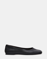 NURTURE Black Leather Square-Toe Ballet Women's Flat