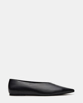 FLOYD Black Leather Pointed-Toe Ballet Women's Flat