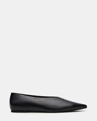 FLOYD Black Leather Pointed-Toe Ballet Women's Flat