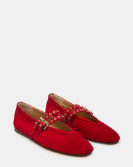 LYDIA Red Suede Square-Toe Mary Jane Ballet Women's Flat