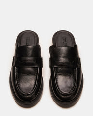 MULBERRY Black Leather Women's Slip-On Mule Flat