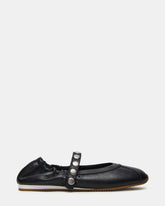 ANAYA Black Leather Studs Mary Jane Ballet Women's Flat