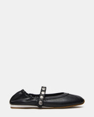ANAYA Black Leather Studs Mary Jane Ballet Women's Flat