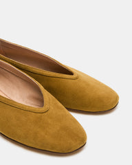 LENI Mustard Suede Square-Toe Ballet Women's Flat