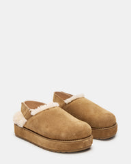 MELLOW Faux Fur Cognac Suede Women's Slingback Platform Clog