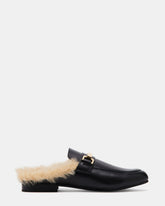 KHLOE Black Leather Women's Faux Fur Mule