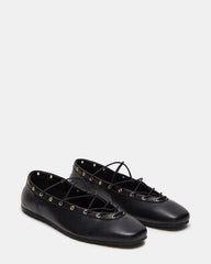 POINTE Black Leather Women's Ballet Square-Toe Flat