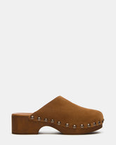 DANVER Chestnut Suede Studded Slip-On Mule Clog Women's Flat