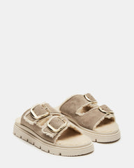 SNUGGLE Sand Suede Faux Fur Slide | Women's Flats
