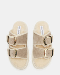 SNUGGLE Sand Suede Faux Fur Slide | Women's Flats