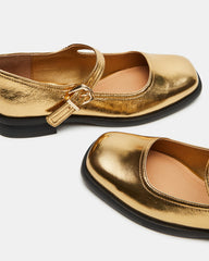 DELANCY Gold Leather Women's Mary Jane Flats