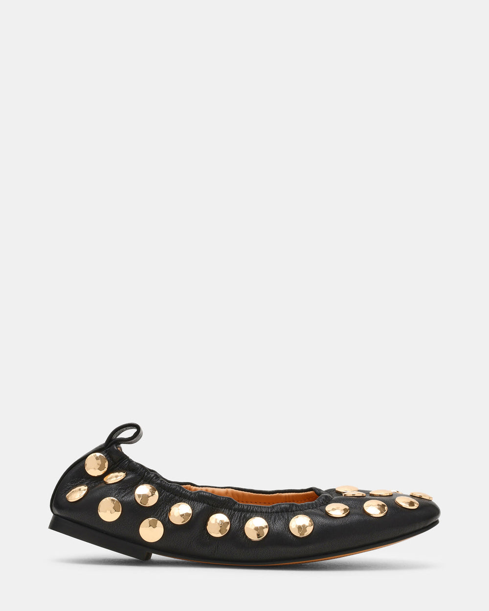 LANTA Black Leather Studded Gold-Detail Round-Toe Women's Flat
