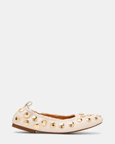 LANTA White Leather Studded Gold-Detail Round-Toe Women's Flat