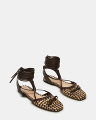 GOSSAMER Brown Leather Women's Woven Lace-Up Ballet Flat