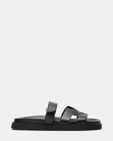 MAYVEN Black Leather Flatform Slide Women's Sandal