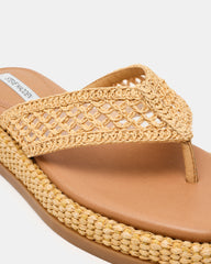 BELLA Natural Raffia Thong Square-Toe Platform Women's Sandal