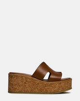 HARMONY Cognac Leather Wedge Mule Cork Platform Women's Sandal