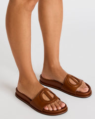ZOSIA Cognac Leather Cut-Out Slide Footbed Women's Sandal
