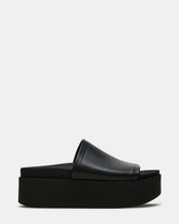 ARWEN Black Leather Women's Platform Footbed Slide Chunky Sandal
