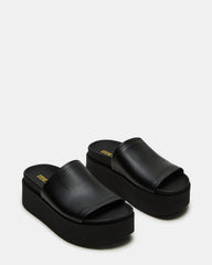 ARWEN Black Leather Women's Platform Footbed Slide Chunky Sandal