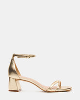 RAE Gold Leather Strappy Block Heel Women's Sandal