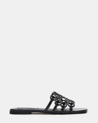 LOTUS Black Leather Square-Toe Slide Women's Sandal