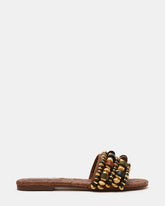 MARIKA Beads Brown Raffia Round-Toe Slide Women's Sandal