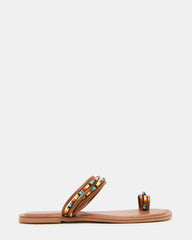 NABILA Tan Multi Sqaure-Toe Beaded Women's Sandal