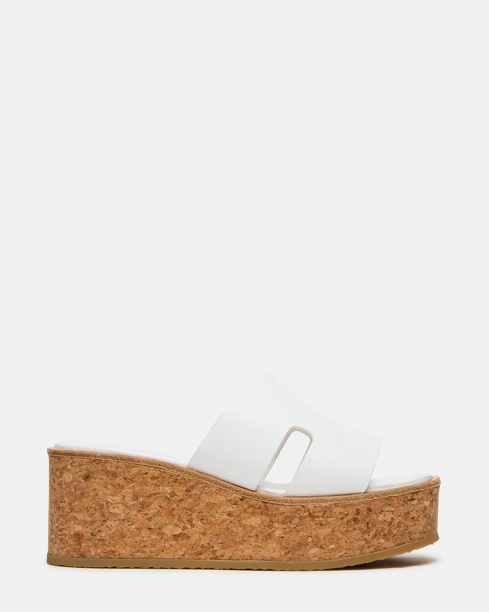 HARMONY White Leather Wedge Mule Cork Platform Women's Sandal
