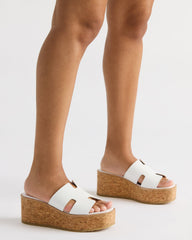 HARMONY White Leather Wedge Mule Cork Platform Women's Sandal