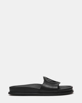 ZOSIA Black Leather Cut-Out Slide Footbed Women's Sandal