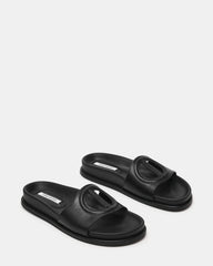 ZOSIA Black Leather Cut-Out Slide Footbed Women's Sandal