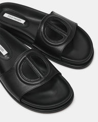 ZOSIA Black Leather Cut-Out Slide Footbed Women's Sandal