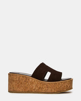 HARMONY Brown Suede Wedge Mule Cork Platform Women's Sandal