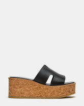 HARMONY Black Leather Wedge Mule Cork Platform Women's Sandal