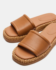 BOARDWALK Tan Leather Women's Raffia Slides