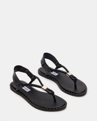 MEDUZA Black Leather Women's Studded Thong Sandal